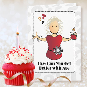 Cartão Aniversário de 80 Anos Fofo Doce Feminino Cartoon 