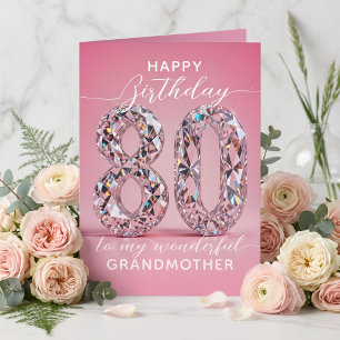 Cartão Aniversário de 80 anos Sparkling Shiny Glam Pink D
