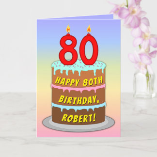 Cartão Aniversário de 80 — Bolo e Velas Divertidas com No