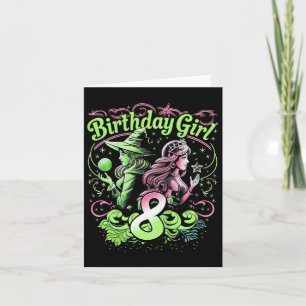 Cartão Aniversário de 8 anos das Bruxas Rosa e Verde 8 An