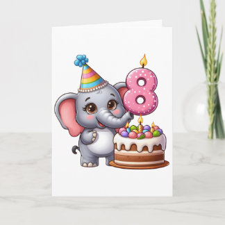 Cartão Aniversário de 8 anos do Elefante Fofo