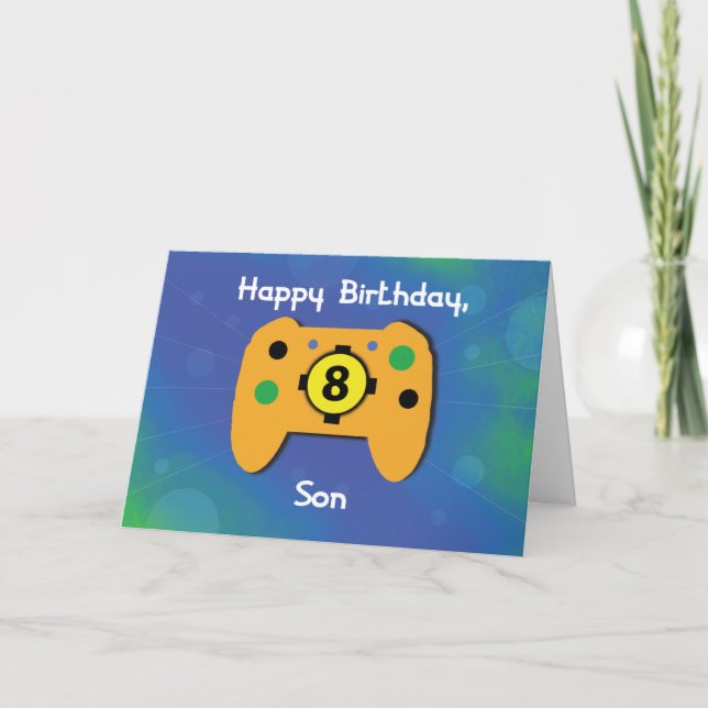 Cartão Aniversário de 8 Anos do Filho Gamer Controle (Frente)