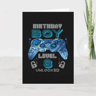 Cartão Aniversário de 8 anos do garoto Gamer Nível 8 Desb