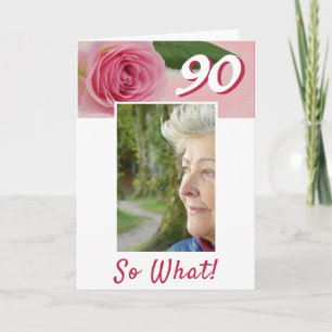 Cartão Aniversário de 90 anos Rosa Rosa Positiva Foto Ani