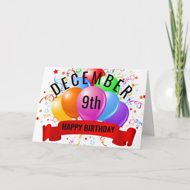 Cartão Aniversário de 9 de dezembro (Frente)