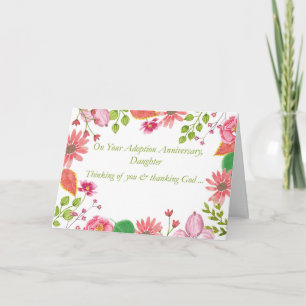 Cartão Aniversário de Adoção da Filha Flores de Aquarelas