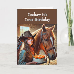 Cartão Aniversário de Adolescente Cowgirl Ocidental Caval