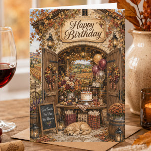 Cartão Aniversário de Amante de Vinho Vinícola Outono Ani