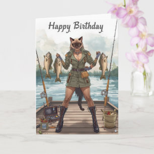 Cartão Aniversário de amantes de pesca com aquarela de pe