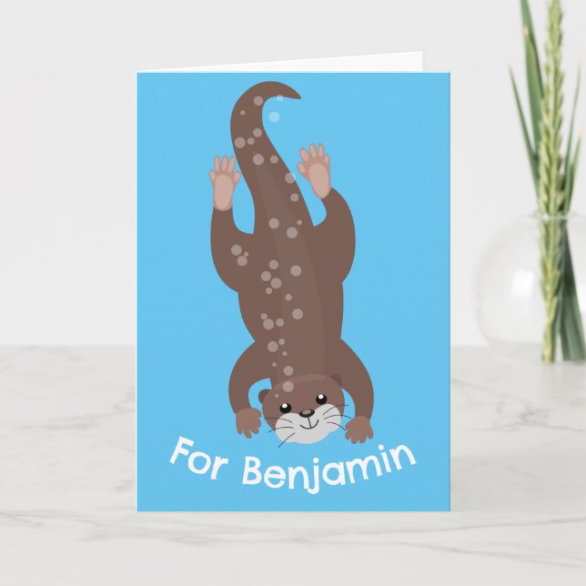 Cartão Aniversário de animação personalizado da lontra bo (Frente)