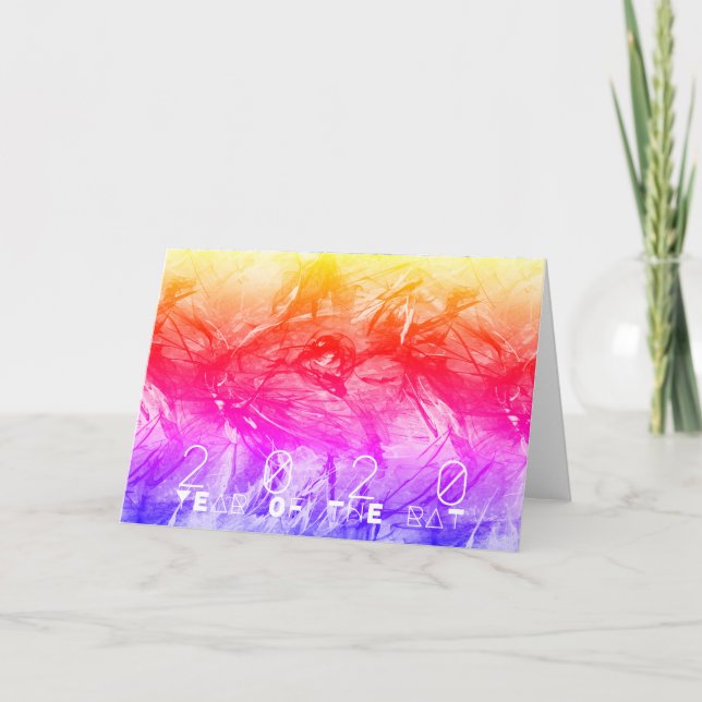 Cartão Aniversário de Ano de Rato Chinês de abstrato pint (Frente)