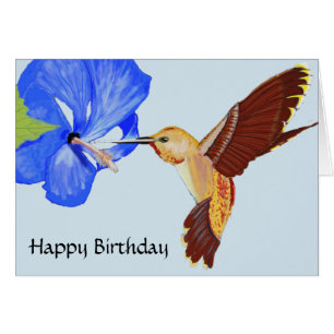 Cartão Aniversário de Beija-flor e Hibisco Azul