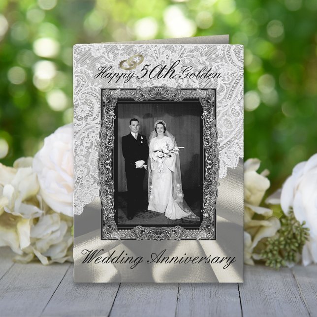 Cartão Aniversário de Bodas de Ouro Moderno (Criador carregado)