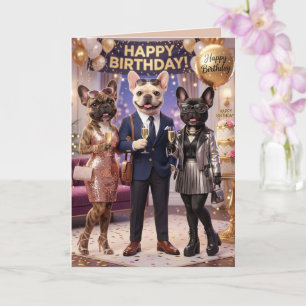 Cartão Aniversário de Cachorro Francês Fofo