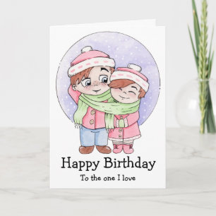 Cartão Aniversário de Casal Compartilhando um Cachecol
