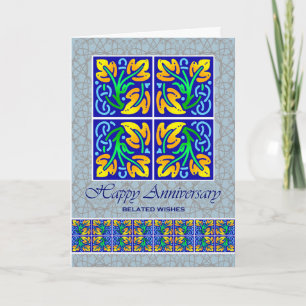 Cartão Aniversário de Casamento Atrasado Deseja Azulejos 