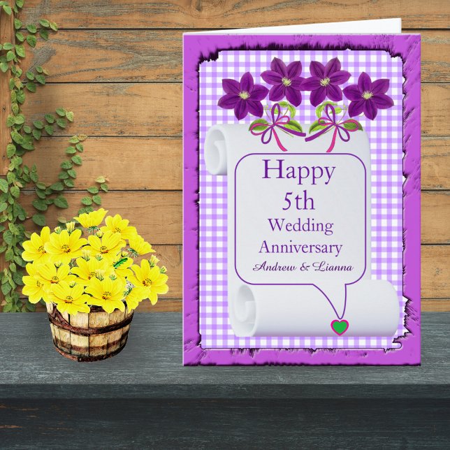 Cartão Aniversário de Casamento da 5 Floral Purple Lilac  (Criador carregado)