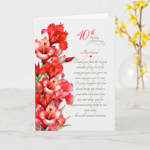 Cartão Aniversário de Casamento de 40 Anos Gladiolus Verm