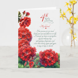 Cartão Aniversário de Casamento de 4 Anos Gerânios Sentim