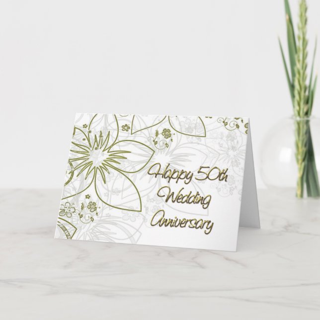 Cartão Aniversário de Casamento de 50 Anos Flores e Ondul (Frente)