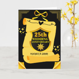 Cartão Aniversário de casamento do 25 de Rolagem Negra e