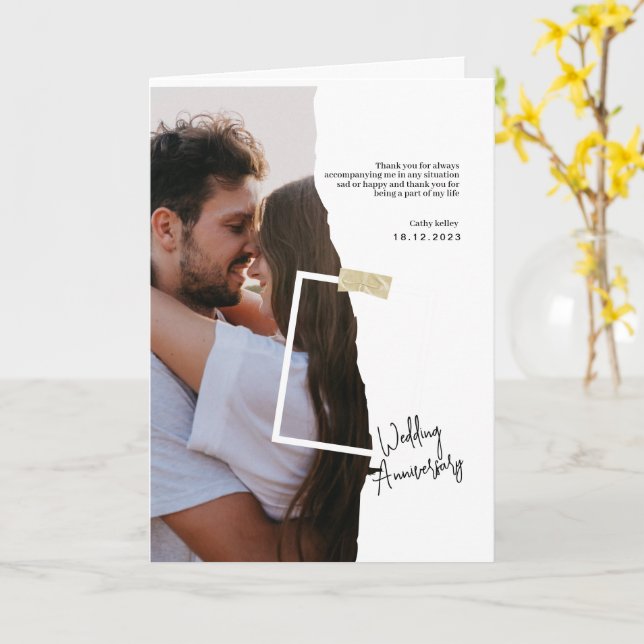 Cartão Aniversário de Casamento do Livro Branco e Negro (Flor Amarela)