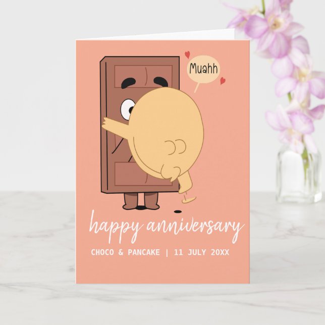 Cartão Aniversário de Casamento Feliz de Choco e Pancake  (Orquídea)