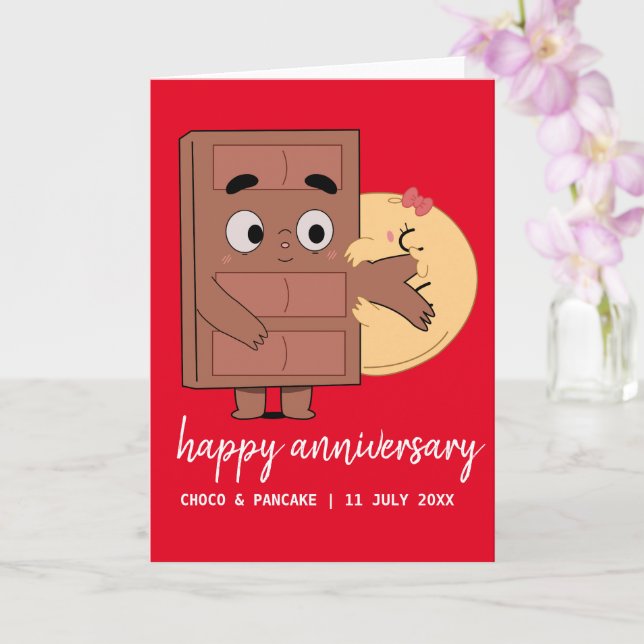 Cartão Aniversário de Casamento Feliz de Choco e Pancake  (Orquídea)