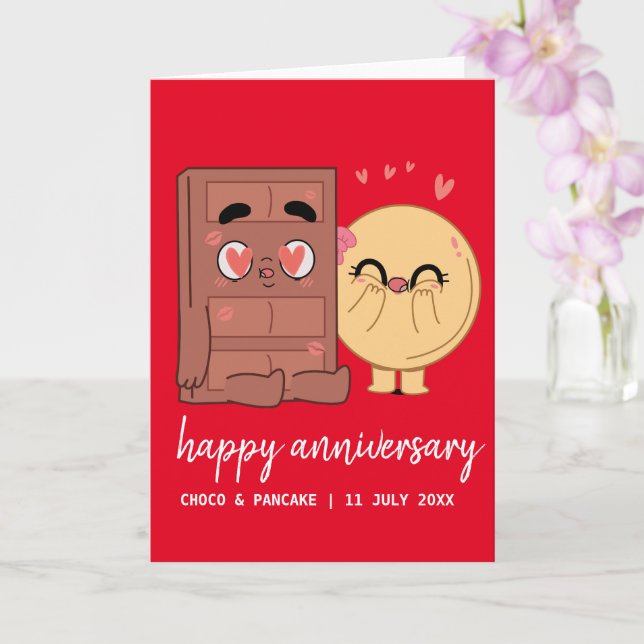 Cartão Aniversário de Casamento Feliz de Choco e Pancake  (Orquídea)