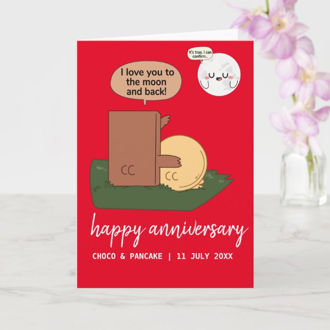 Cartão Aniversário de Casamento Feliz de Choco e Pancake  (Orquídea)