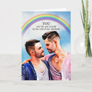 Cartão Aniversário de Casamento Gay Vaso de Ouro Arco-íri