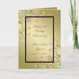 Cartão Aniversário de Casamento Preto-50 Dourado