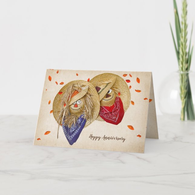 Cartão Aniversário de chapéu de palha espantalho do outon (Frente)