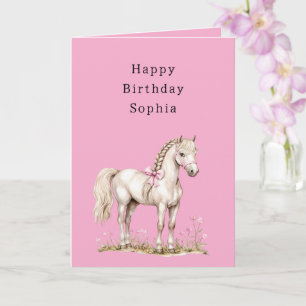 Cartão Aniversário de Cowgirl com Flores Rosa e Cavalo Br