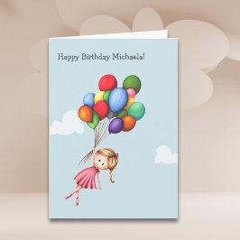 Cartão Aniversário de criança de Balões de Garota