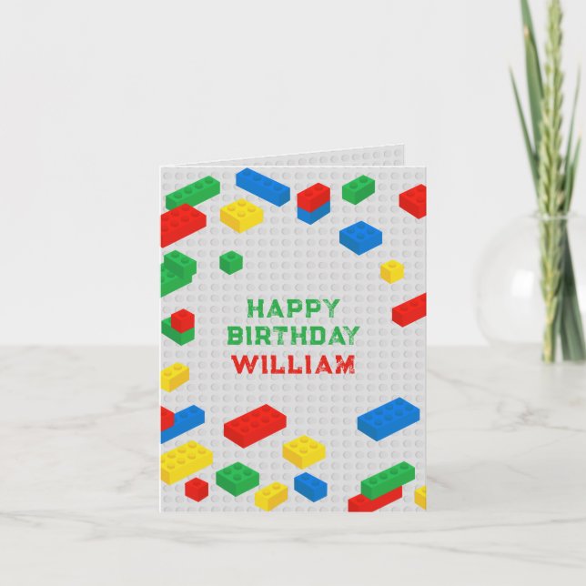 Cartão Aniversário de criança de blocos construtivos de t (Frente)