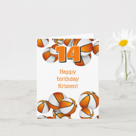 Cartão aniversário de criança laranja branco de basquete