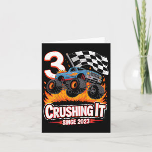 Cartão Aniversário de criança Monster Truck 3 Anos Menino
