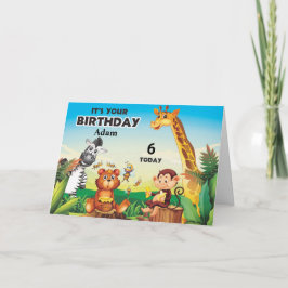 Cartão Aniversário de Crianças Safari da Selva Personaliz