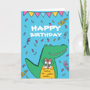 Cartão Aniversário de crocodilo de desenho animado bonito