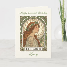 Cartão Aniversário de Dezembro Narciso Estilo Art Nouveau