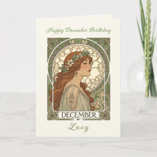 Cartão Aniversário de Dezembro Narciso Estilo Art Nouveau