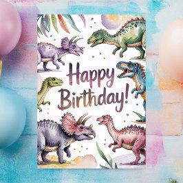Cartão Aniversário de Dinossauro Personalizado Fofinho pa