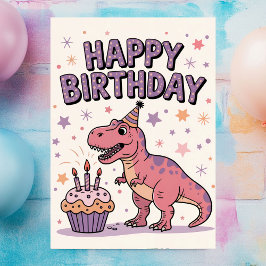 Cartão Aniversário de Dinossauro Personalizado Fofinho pa