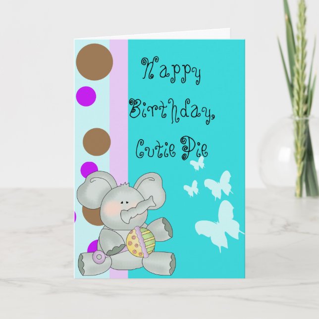 Cartão Aniversário de Elefante Bebê (Frente)