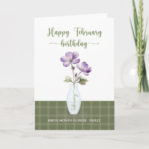 Cartão Aniversário de fevereiro Violeta Flor Mês