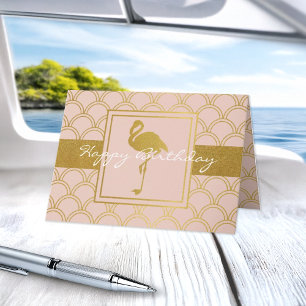 Cartão Aniversário de Flamingo Cor-de-Rosa e Brilho Doura
