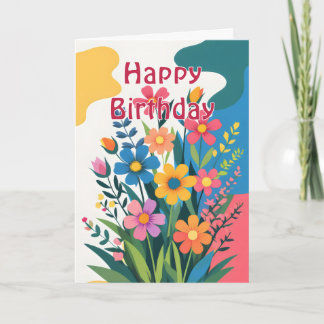 Cartão Aniversário de Flores Corajosas e Coloridas de Pri