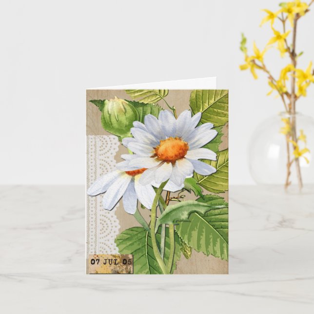 Cartão Aniversário de Flores Vintage (Flor Amarela)