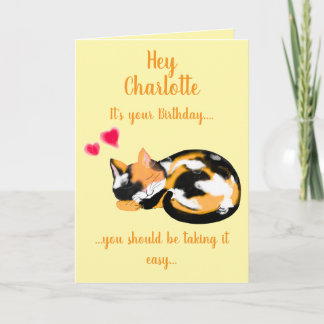 Cartão Aniversário de Folga de Gato Sonolento